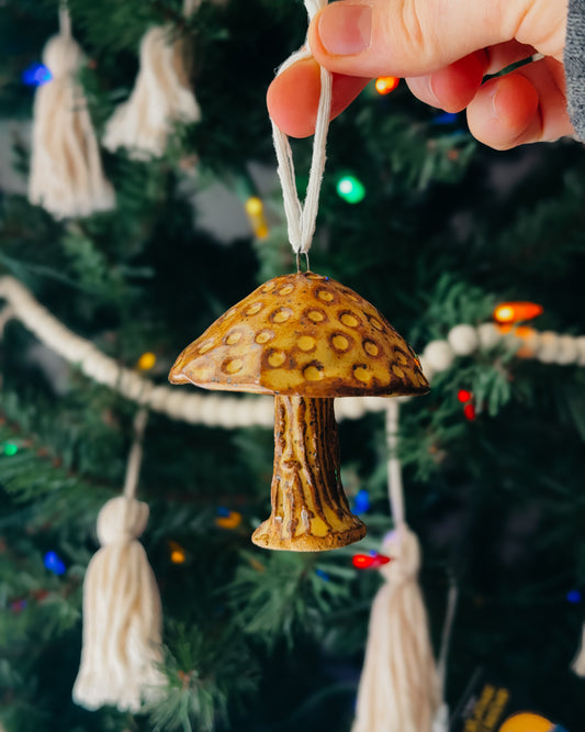 Spotted Yellow Mushroom Ornament, Large