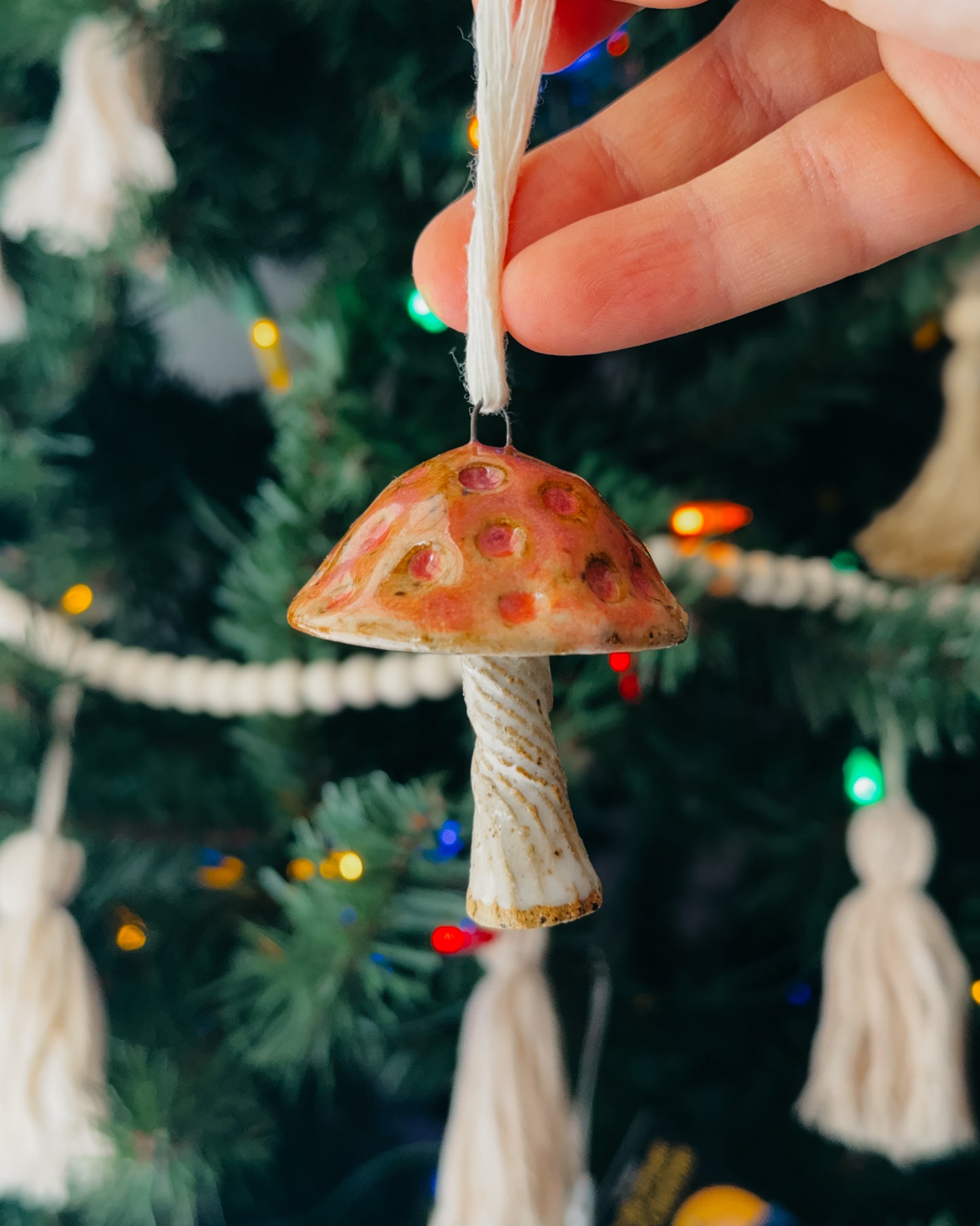 Spotted Pink/White Mushroom Ornaments, Small