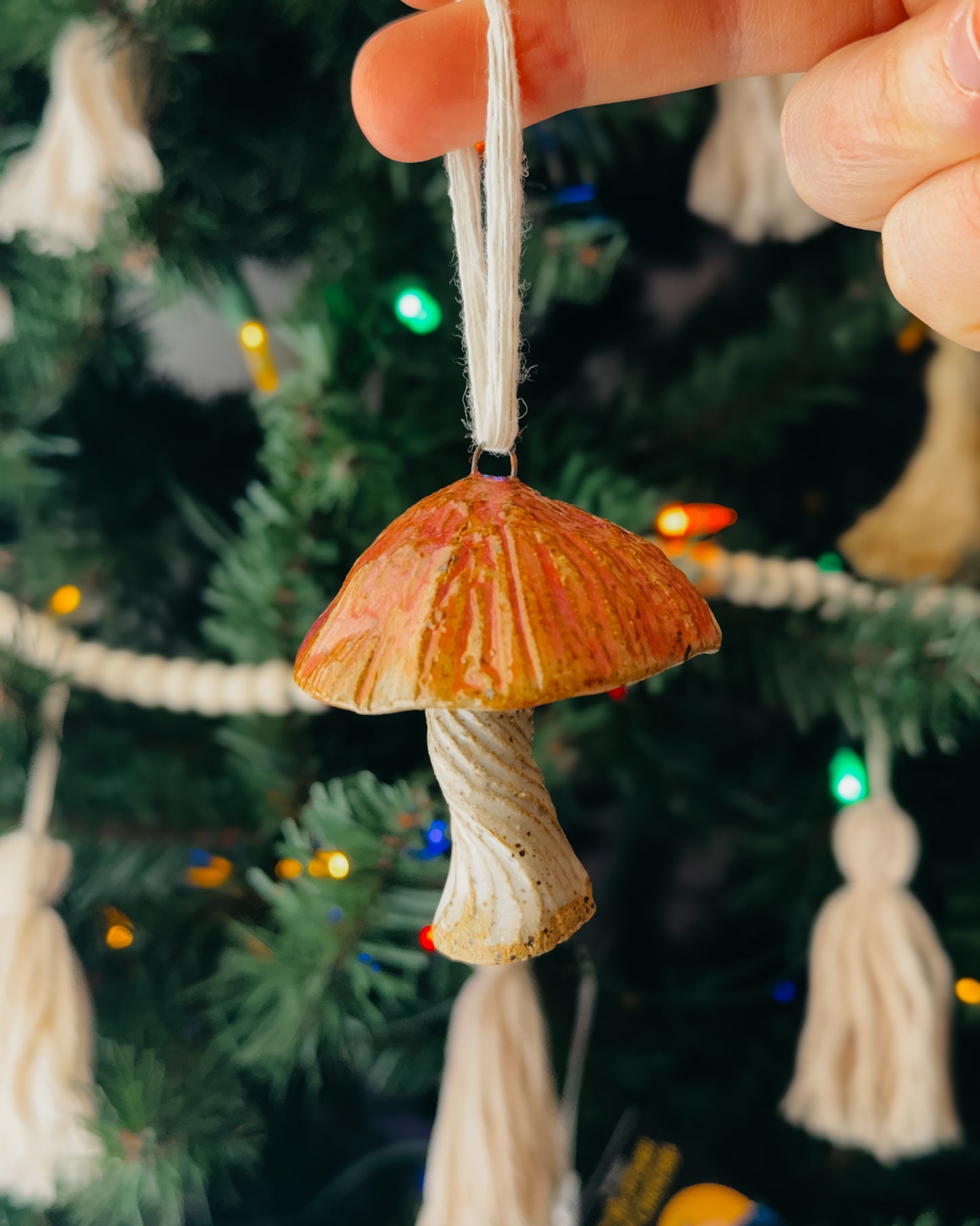 Gilled Pink/White Mushroom Ornaments, Small