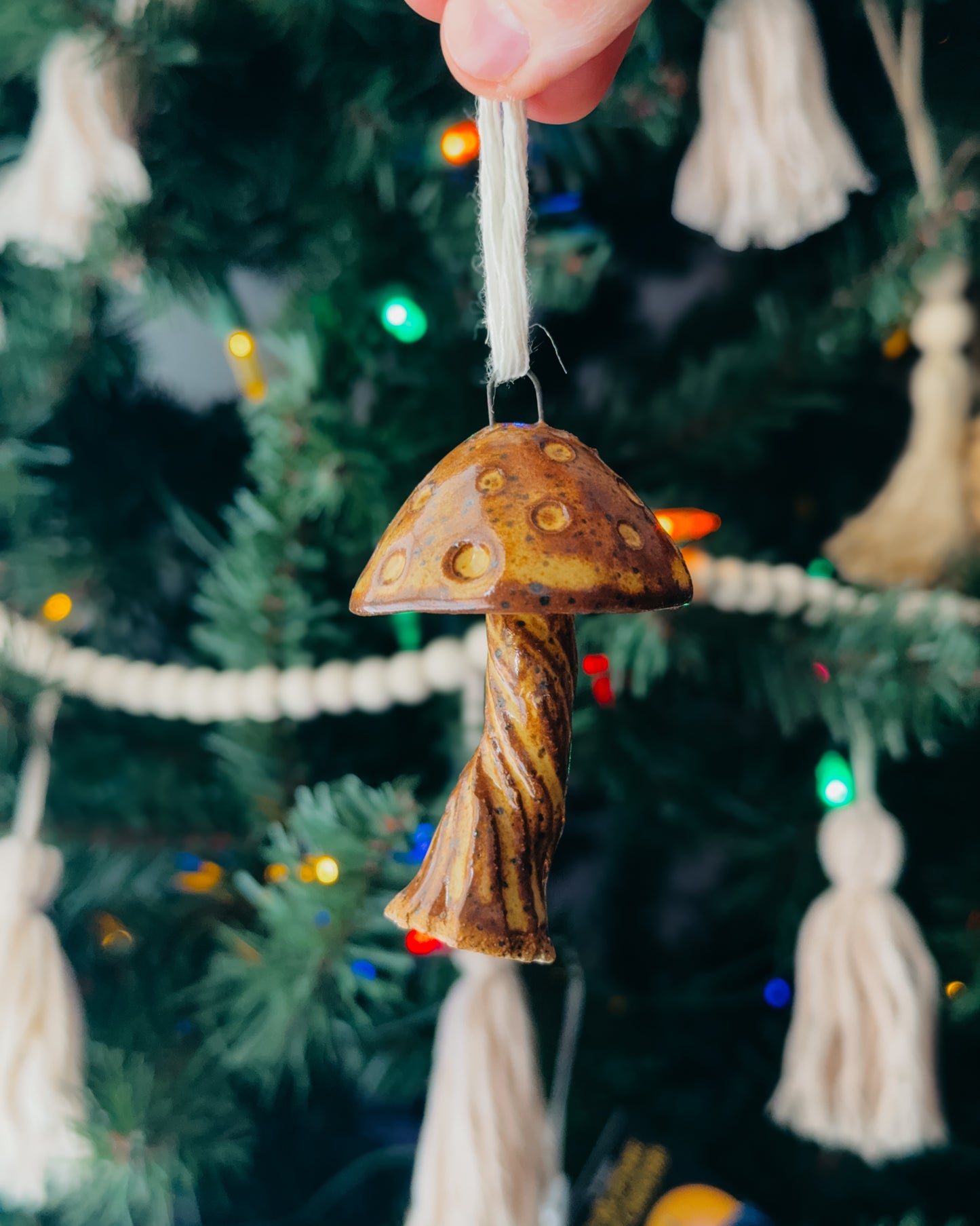 Spotted Yellow Mushroom Ornament, Small