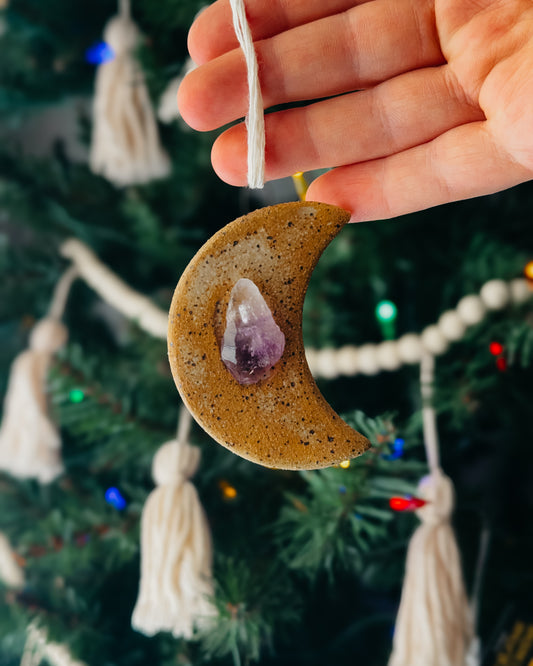 Amethyst Speckled Moon Ornament, Raw